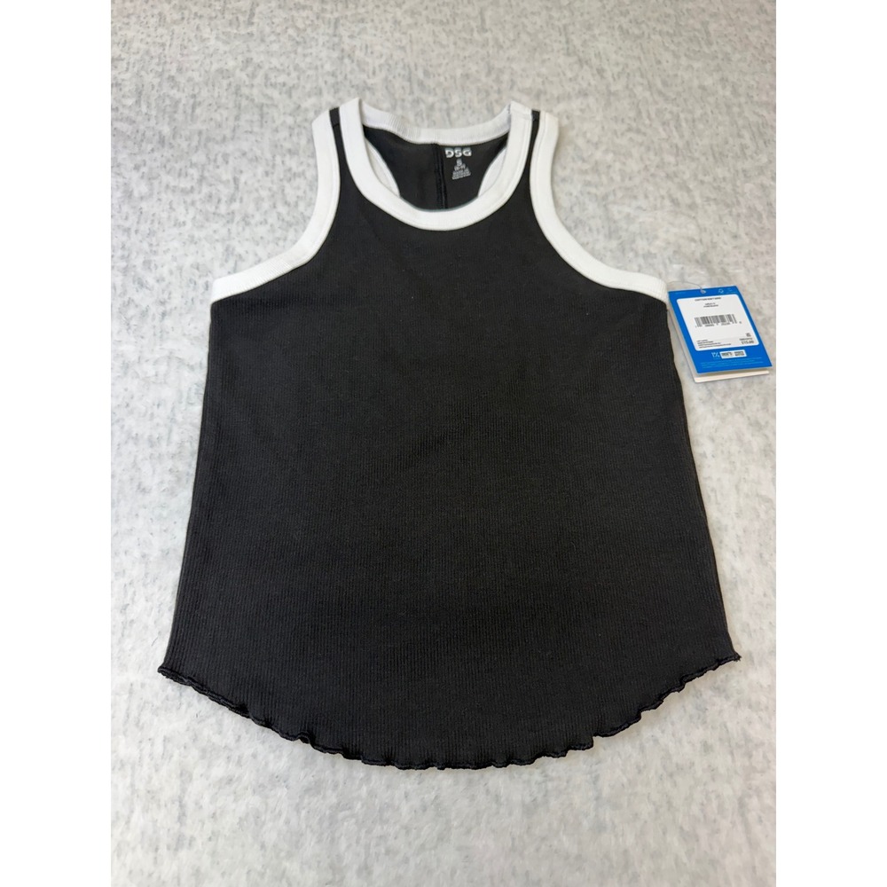 DSG Girls Black Cotton Rib Tank Top Racerback Ringer Contrast Trim Size‎ S NEW